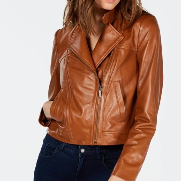 MICHAEL Michael Kors Jackets & Blazers - NWT Michael Kors Women's Brown Cropped Leather Moto Jacket